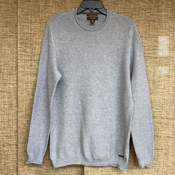 Tasso Elba supima cotton crew neck sweater with elbow patches - Picture 1 of 6